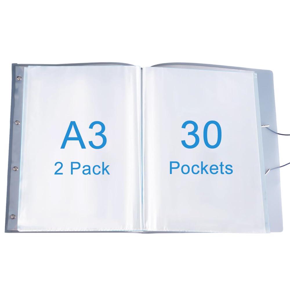 2 unidades A3 Päsentationsdisplay Book, Carpeta de presentación PP A3 con 60 fundas transparentes (cada libro 30 fundas transparentes), color azul