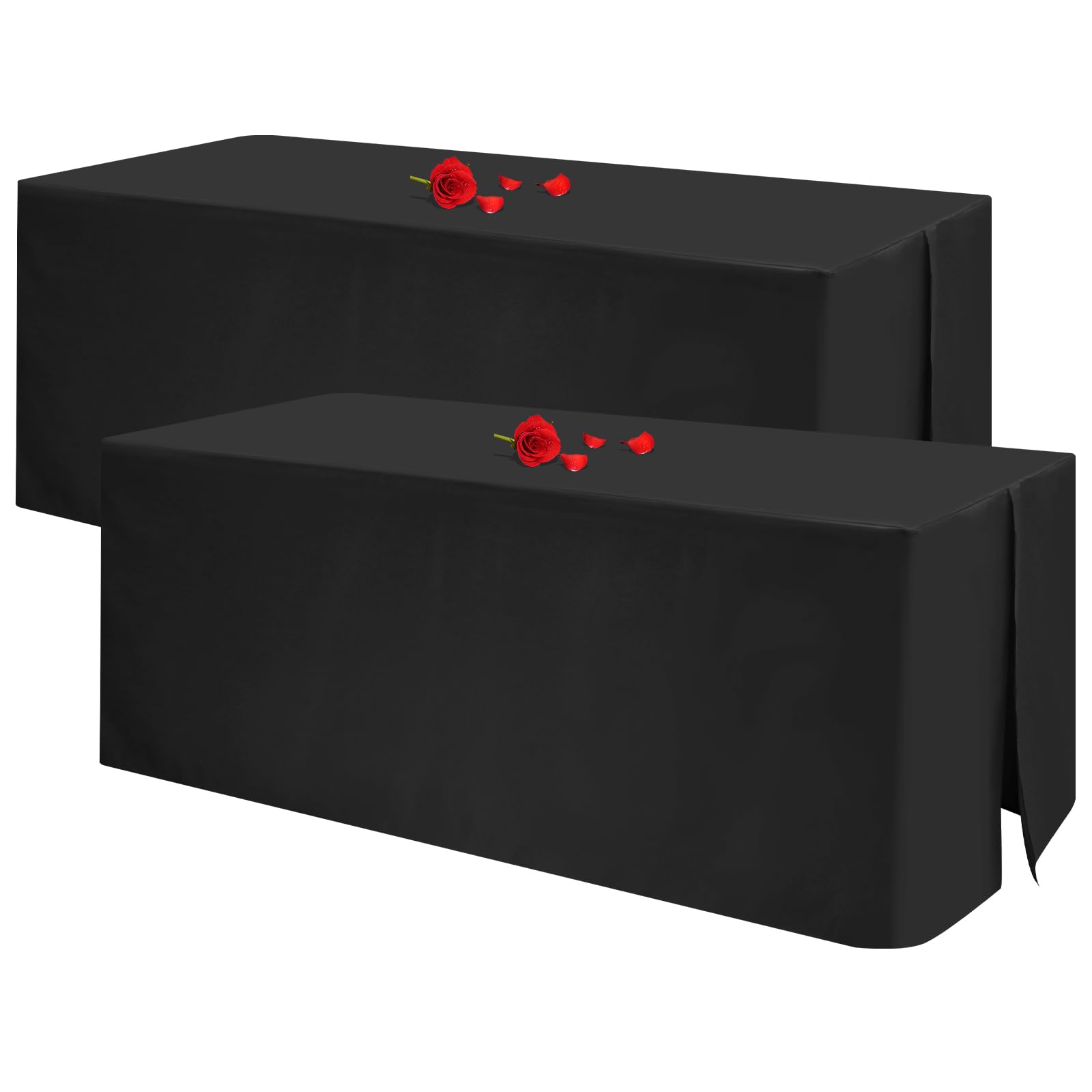 2 Pack Black Tablecloth Open Side Fitted Tablecloth for 6ft Folding Table Washable Rectangle Polyester Fabric Black Table Cloth 6ft Table Cover for Trade Craft Show Display Party Wedding Events