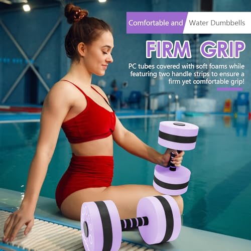 Aquatic Exercise Dumbbells, 2PCS Aqua Fitness Barbells, EVA-Foam Water Rings Dumbbell Set, Pool Weights Dumbbells Set for Water Aerobics Weight Loss, Pool Fitness, Water Exercise, Purple - Thumbnail 3