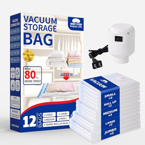 Vacuum Storage Bags for Clothing Travel,12 Pack Vacuum Bags with ...