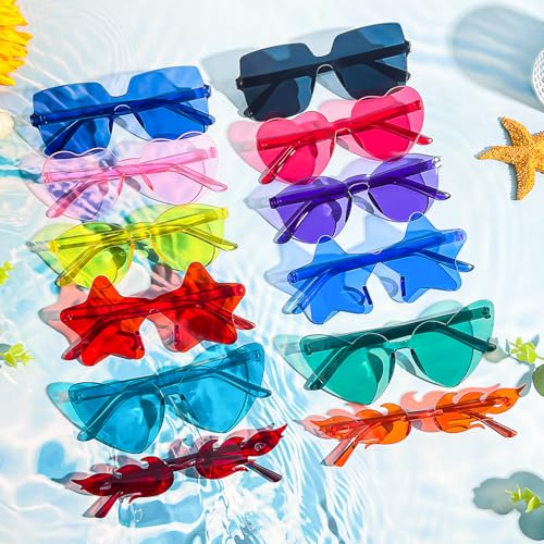 Pibupibu 12/24 Pack Fun Mixed Rimless Party Glasses Bulk, Colorful Funny Sunglasses Set for Bachelor Party Favors4