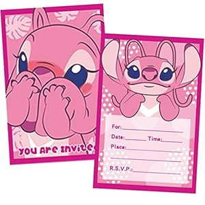 Stitch Carte Dinvitation – simyron 12 pcs Angel D’invitation Amusantes pour Enfants dans Un Set pour Fêtes Stitch D…