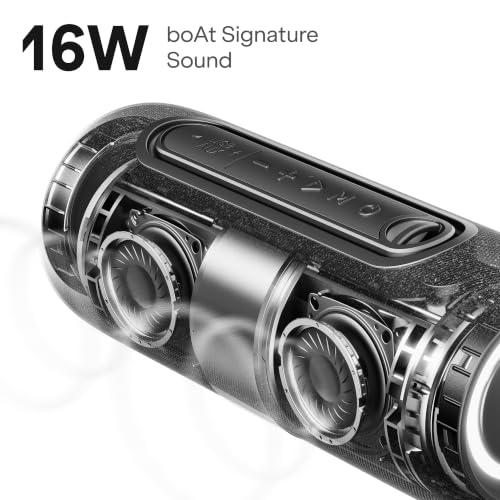 Image of boAt Stone 350 Pro Plus 16W Signature Sound, Up to 8 Hours Playtime, IPX5 Resistance, Type-C Charging, TWS for 2X Power, Built-in Mic, Voice Assistant Wireless Bluetooth Speaker (Carbon Black)