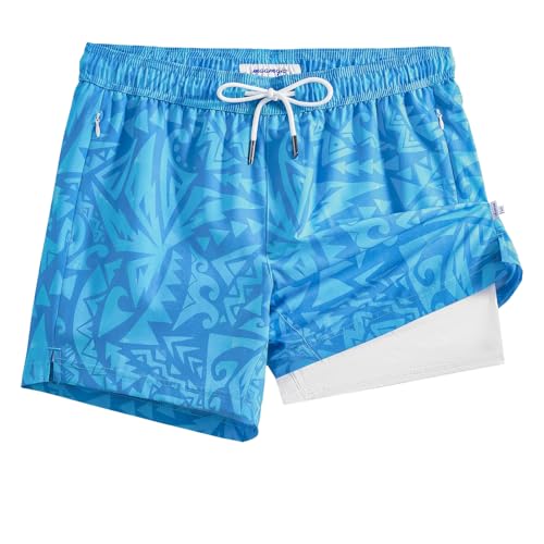 Image of maamgic Mens Swim Trunks with Compression Liner 5 Inch, Quick Dry Bathing Suit with Zipper Pockets, No-Chafing Swim Shorts