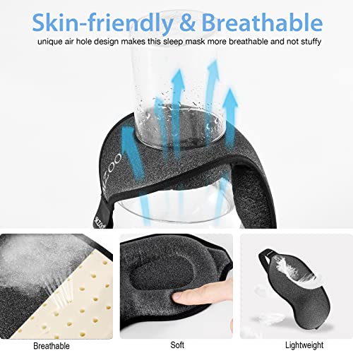 Mzoo Luxury Sleep Mask For Back And Side Sleeper, 100% Block Out Light Sleeping Eye Mask For Women Men, Zero Eye Pressure 3D Contoured Night Blindfold, Breathable & Soft Eye Shade Cover #TOP3