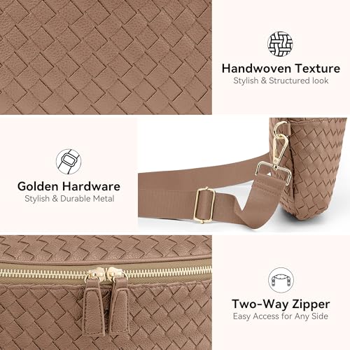 Image of KALIDI Woven Crossbody Bag for Women Travel Vegan Leather Belt Bum Bag | Fanny Packs for Woman Trendy Cross Body Sling Purse for Casual Everyday Daily Errands Shopping Trip Festival, Khaki