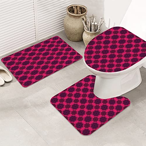 3 teiliges Badematten Set rutschfest U-FöRmige Duschvorleger,Florales, barockes Gothic Rose Flower Circle Mandala mit… – Bild 6