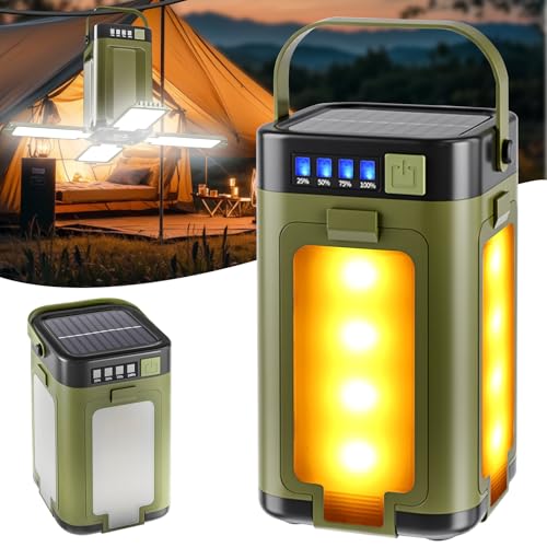 Solar Camping Lights Rechargeable 2000 mAh LED Multifunctional 4-Blade Folding Camping Lanterns for Outside with 6 Lighting Modes IPX4 Waterproof Portable Tent Lamp for Outdoor & Emergency Lighting