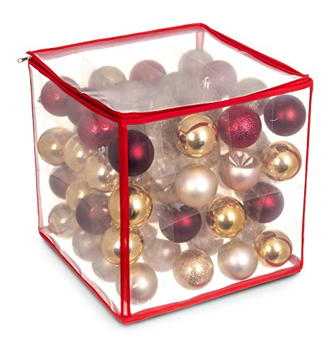 Livivo® Boule de Noël - Sac de Rangement contenir jusqu'à 64 Décorations de sapin de Noël - Rouge carré Heavy Duty pliante 4 Couche Saison Festive Boule support Cube avec séparateurs Cover
