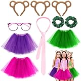 Mepase 10 Pcs Halloween Animal Costumes Set Include Ear Headbands Tutu Skirts Hair Bands Round Frame Glasses Tie for Women Adult Halloween Cosplay Party Accessory