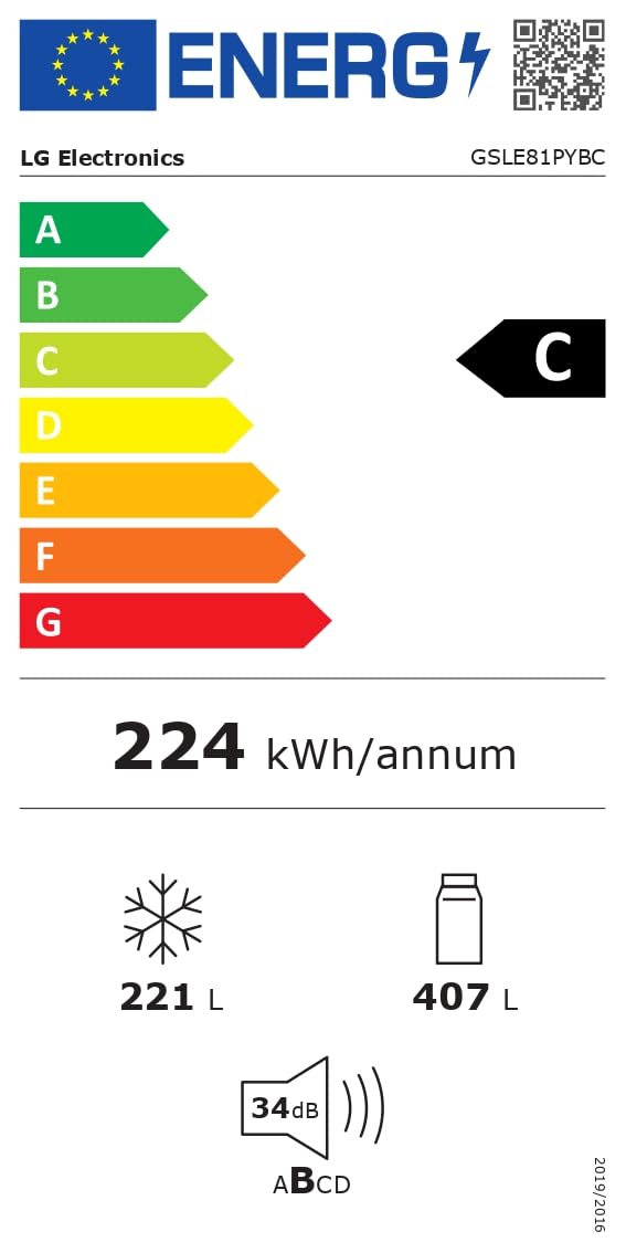 LG GSLE81PYBC Side-by-Side Kühlschrank mit Gefrierfach (628 L, Energieklasse C) mit Eis- und Wasserspender, Multi-Airflow, DoorCooling+, Silber