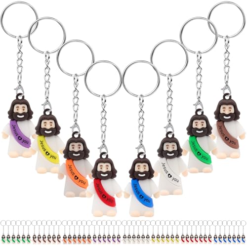 Yelakey 100 Pcs Mini Jesus Love You Figurines Keychains Baby Tiny Figures Key Chains Religious Keychains Bulk Tiny Jesus Figure Gift for Christmas First Communions