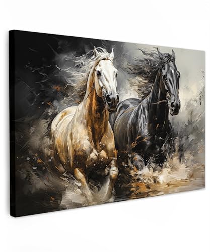 MuchoWow© Impression sur Toile Decoration Murale Peinture 120x80 cm Tableaux Decoratifs Muraux Déco Chambre Tableau Salon Cheval - Noir - Blanc - Animaux