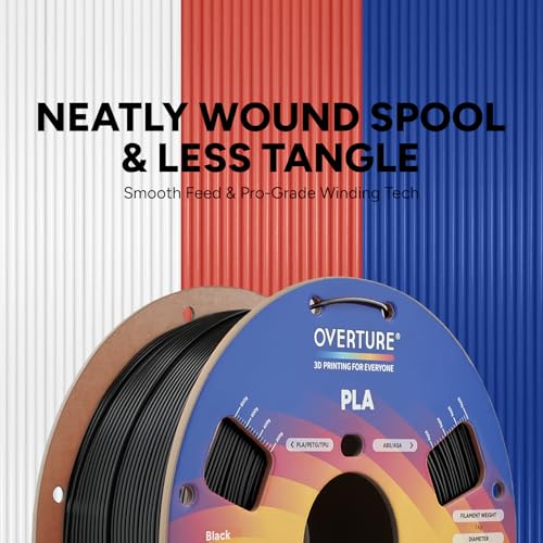 Image of OVERTURE 2KG Bundle High Speed PLA Filament 1.75mm, Neatly Wound 3D Printer Filament 2 Pack 1kg Spool (2.2lbs) Rapid PLA, Fit Most FDM 3D Printers (Black 2-Pack)