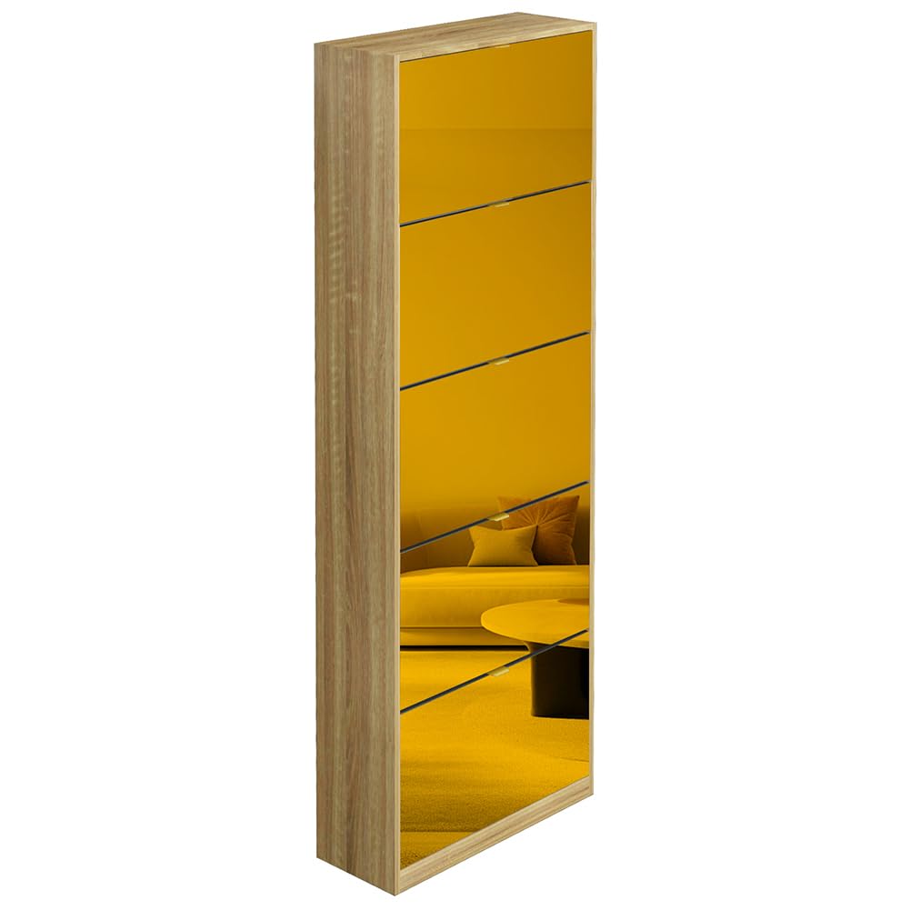 BAKAJI Scarpiera con Ante a Specchio Ribaltabili, Porta Scarpe con Ripiani a Ribalta e Maniglie, Struttura Salvaspazio Design Moderno, Ideale per Soggiorno, Ingresso, Salotto, Ufficio