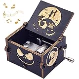 Wood Music Box Laser Engraved Hand Crank Classical Musical Box Halloween Birthday Christmas gift (Happy Halloween )