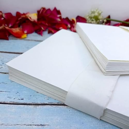 Deckle Papers A5 300 Gsm Card Stock Made Of Handmade Paper All Occasion Card Stock. Hand Written Invitation Cards Blank Card Stock Diy Play Cards. Size-5.8X8.3 Pack Of-50 Ivory White #TOP1