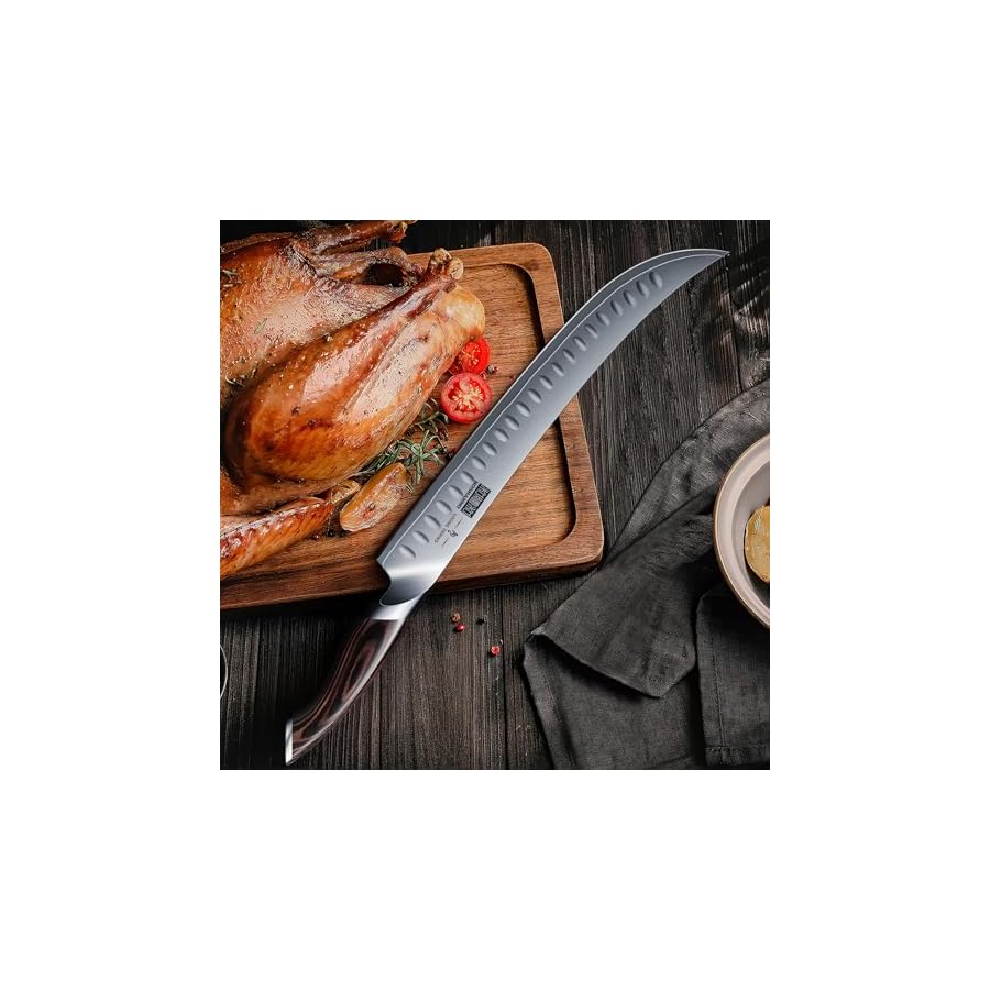 HOSHANHO Carving Slicing Knife, 12 Inch Japanese High Carbon Steel Brisket Knife with Ergonomic Pakkawood Handle, Razor Sharp Curved Butcher Breaking Knives for Meat Cutting