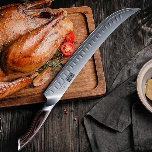 HOSHANHO Carving Slicing Knife, 12 Inch Japanese High Carbon Steel Brisket Knife with Ergonomic Pakkawood Handle, Razor Sharp Curved Butcher Breaking Knives for Meat Cutting - Image 6