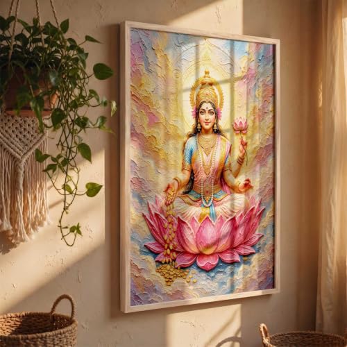 Image of CRAFTLYN Hindu God Wall Art WALL ART Prints Framed Spiritual Religious Paintings for Living Room, Pooja Room, Bedroom, Office, Meditation Room, Home Decor (Saraswati ma, 19 X25, Brown)