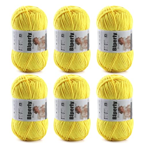 Image of Skinny Chenille Yarn for Crocheting and Knitting, 6 Pack of 50g /158yds - 948yd Total, Soft Fluffy Yarn for Crochet Amigurum & Baby Blankets, Thin Chenille #2 Plush Crochet Yarn (6, Yellow)