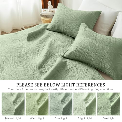 akkialla Twin Quilt Bedding Set,Sage Green Ultrasonic Quilt Set,Lightweight Soft Bedspread Coverlet,Modern Style Coin Pattern Bed Cover for All Seasons,2 Piece(1 Quilt,1 Pillow Sham)