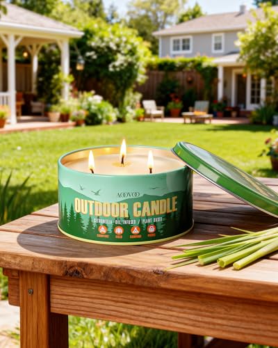 Image of AOOVOO 2 Pack Citronella Candles Outdoor - 3 Wick 24oz Large Camping Candle, Natural Essential Oil Soy Wax Non Toxic, Strong Scented Candles for Outside Backyard Garden Picnic