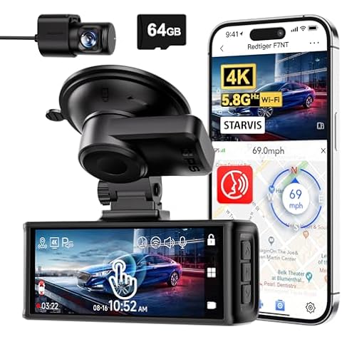 REDTIGER 4K Dash Cam Front and Rear, Touch Screen 3.18 Inch, Voice Control, 5.8GHz WiFi Car Dash Camera with 64GB Card, GPS, UHD 2160P Night Vision, WDR, Emergency Lock, Parking Monitor (F7N Touch) Cover