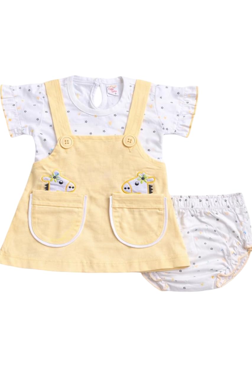 Button&Bow Baby Girls Clothing Set with Pinafore Dress T-Shirt and Bloomers with Animal Design For 0-6 Months - Review, Price and Buying Guide