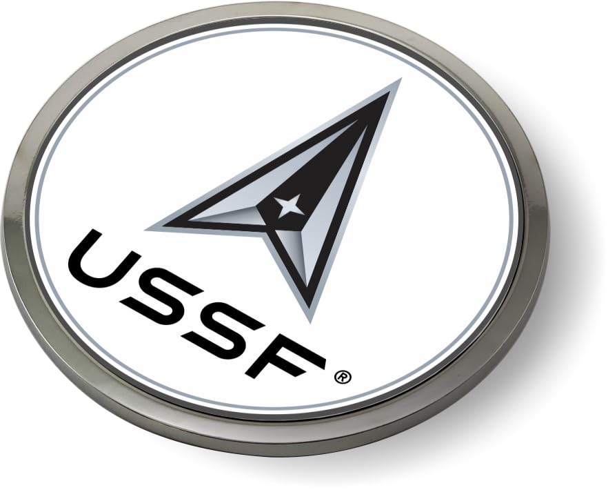 Image of The Space Force Delta USSF CAR Emblem Badge Sticker Chrome Metal Bezel | Official USAF and USSF Licensed Product, 3D Domed, made by BestLicensePlateFrames