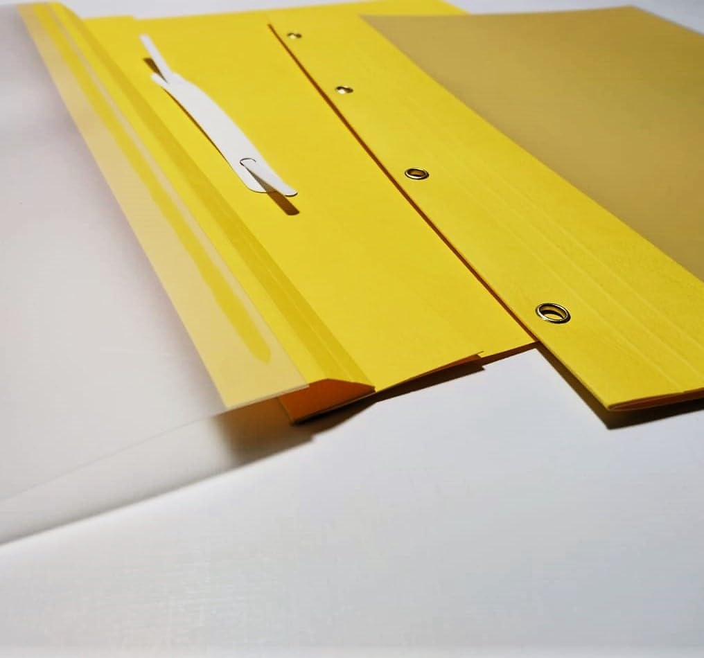 Präsentationsmappen DIN A4, 4-Loch-Abheftung, 100 Blatt Kapazität, Lederoptik, Gelb, 100 Stück