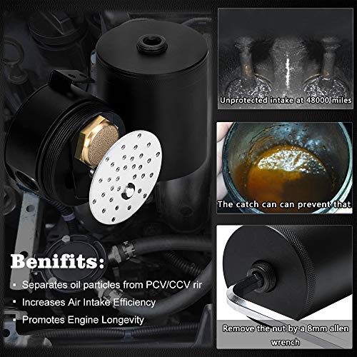 Pqy Oil Catch Can Baffled 2 Port Oil Catch Tank Kit Universal Air Oil Separator #TOP4