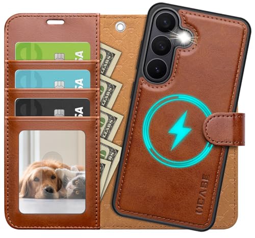 Housse Samsung S26 en Cuir PU Brun Premium Finition Portefeuille Élégant