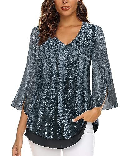 Timeson Women's 3/4 Sleeve Floral Blouses Shirts Dressy Tunics Tops 