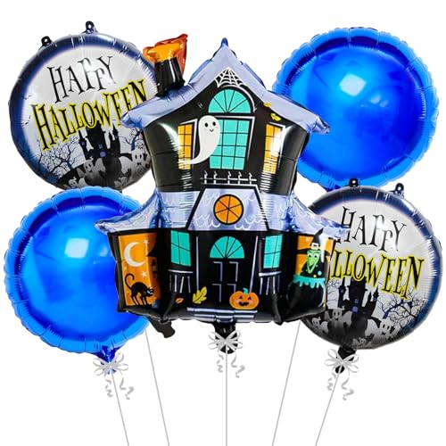 Image of Rozi Decoration Halloween Scray Home Foil Balloons Decoration Items for Home | Haunted Theme Party Decor | Happy Halloween Multicolor Balloons, 5 Pieces