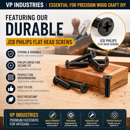 Image of By inchVP INDUSTRIES inch (Pcs-25) M5x20 mm JCB Philips Flat Head Furniture Bolt Black Zinc Finish | Furniture Connector Bolt for Crib, Bunk Bed, Cot & Furniture Assembly