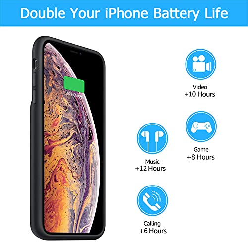 Battery Case for iPhone Xs Max, [10000mAh] Slim Rechargeable Smart Extended Charging Case Compatible with iPhone Xs Max (6.5 inch) Backup Power Battery Pack Charger Case-Black