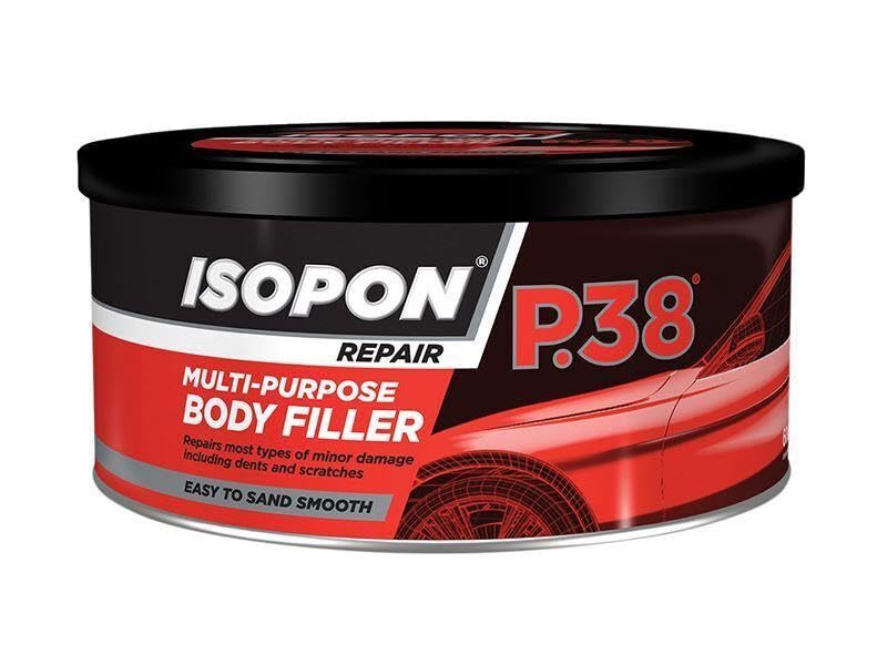 HOCHSTE U Pol P38 Easy Sand Body Filler Car Body Repair Kit with Hardener for Metal GRP and Paint Two-Part Polyester Paste for Dents Scratches Holes Smooth Finish Paintable Surface Red 600ml