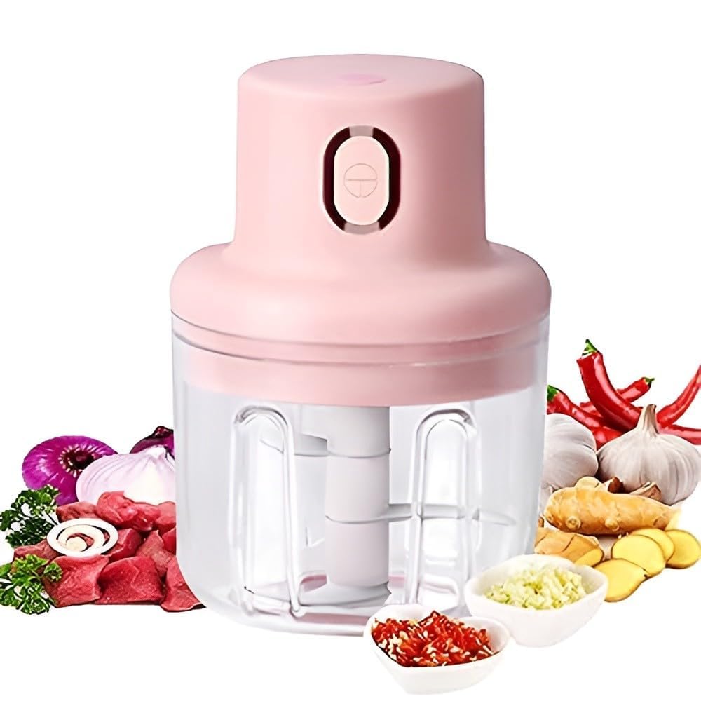 Electric Mini Food Chopper USB Rechargeable with One-Button Operation, Safety Lock and Transparent Cup, Pink-image-10