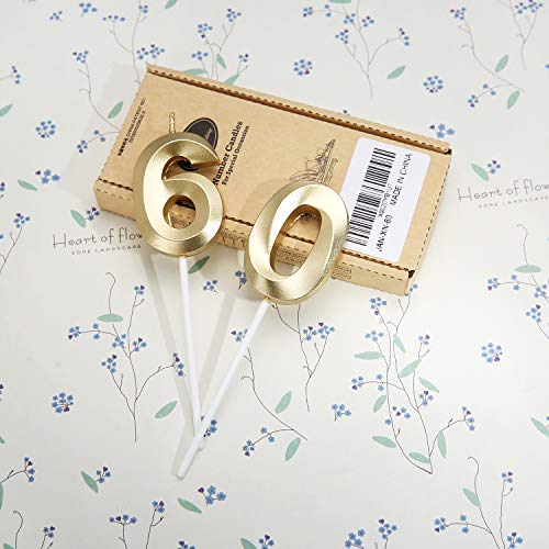 Bailym 60Th Birthday Candles,Gold Number 60 Cake Topper For Birthday Decorations Party Decoration thumb #2