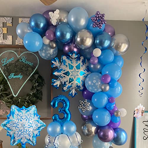 Snowflake Balloon Garland Arch Kit 94Pcs Frozen Birthday Party Decorations Metallic Blue Purple Silver Snowflake Foil Balloon For Winter Wonderland, Christmas, Holiday, Baby Shower, Snow Princess Girl #TOP5