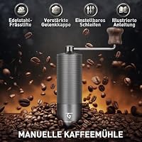 SUNYA Kaffeemühle Manuell mit Kaffeerezeptbuch - Edelstahl Handkaffeemühle mit Kegelmahlwerk Mahlgrad - Präzises Einstellbar Kaffee Handmühle mit Holzgriff (MCG-02 Grau) – Ansicht 2