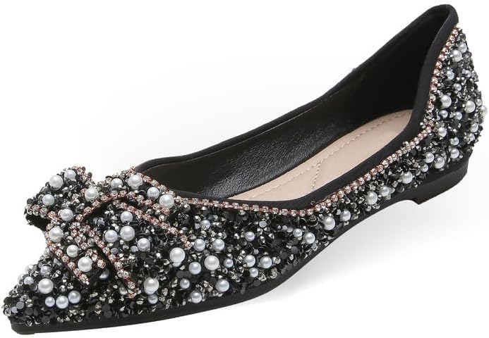 Women‘s Rhinestone Flats Sparkle Pointed Dress Shoes Memory Foam Wedding Work Comfortable Ballet Flats for Prom Evening Business - Image 4