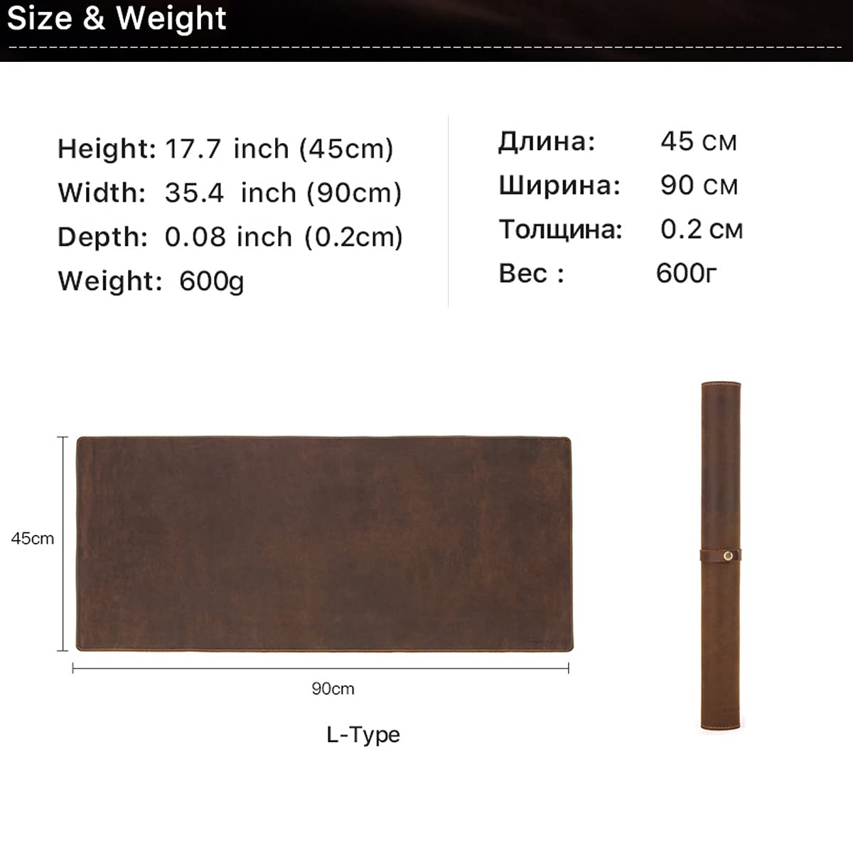 Hiram - Tappetino da scrivania in vera pelle, grande tappetino per mouse, impermeabile, 90 x 45 cm, per PC portatile