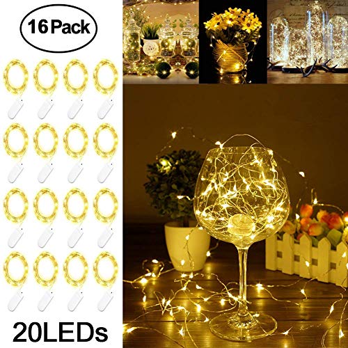Adecorty Fairy Lights Battery Operated Mini Lights Battery Powered Fairy String Lights 16 Pack 7.2ft 20 LED Mini Battery Lights Firefly Lights for Wedding Crafts Table Reception Jars Vases Christmas