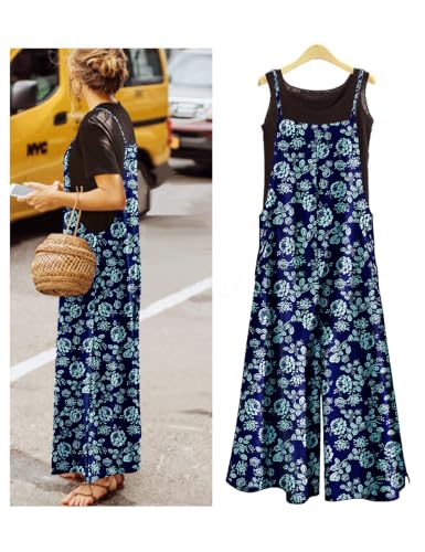 Image of YESNO Women Casual Loose Long Bib Pants Wide Leg Jumpsuits Baggy Cotton Rompers Overalls with Pockets PZZTYP2