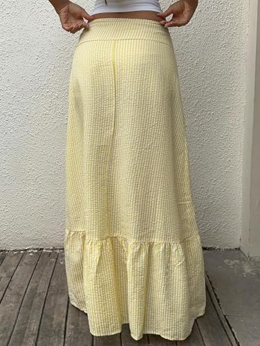 YEMOCILE Women's Striped Ruffle Hem Maxi Skirt Summer A Line Flowy Beach Long Skirts Going Out Outfits3