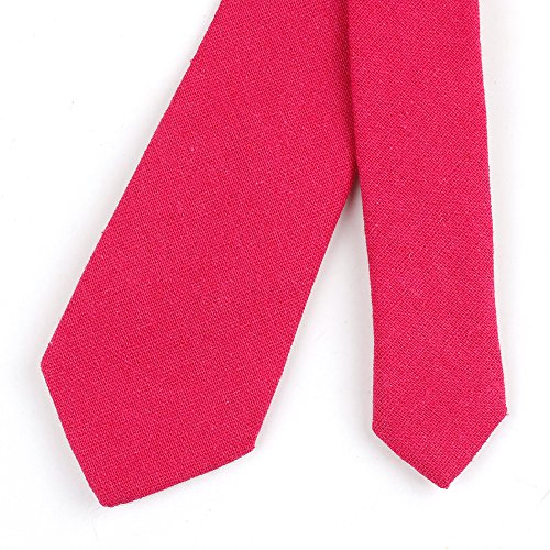 Image of Elfeves Men's Skinny Solid Color Tie Causal Cotton Linen Narrow Slim cut Necktie