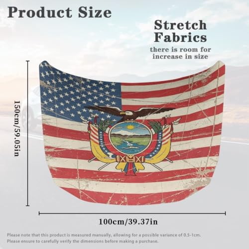 Image of Car Hood Cover American Flag and Ecuador Flag Theme Car Hood Protector Waterproof Universal Automotive Exterior Accessories Patriotic Decorations for Compact Vehicles Sedans Trucks SUVs