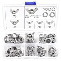 Lyeteung 27 Stücke M3/M4/M5/M6/M8/M10 Flügelmutter Set, Edelstahl Wing Nut, Metrische Flügelmutter, mit 27 Stücke Unterlegscheiben, für Heimwerker DIY Tools, Elektronische Geräte Hardware